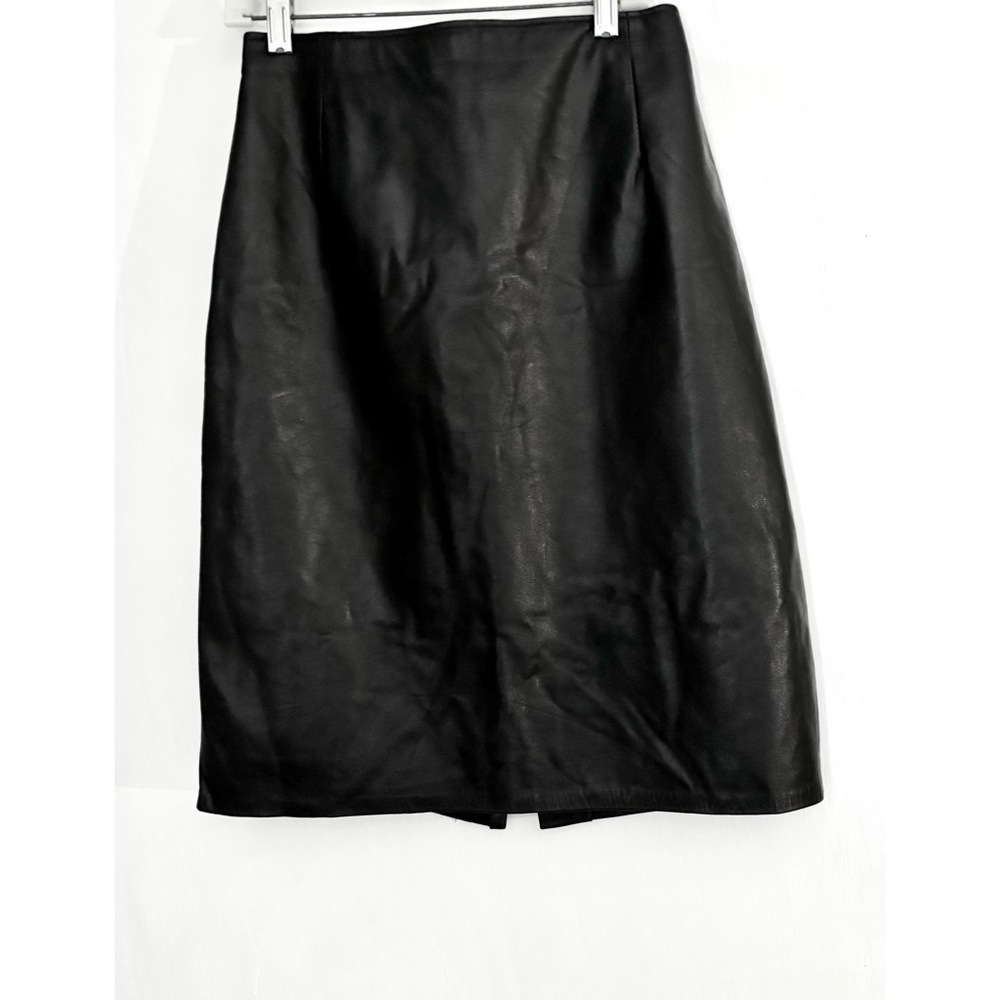 Vintage Midi Y2K Chic Black Leather Pencil Skirt Firenze Santa Barbara - Size 6